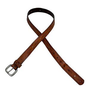 Dockers Leather Belt Brown Floral Tooled size XL Women Studs Embroidery